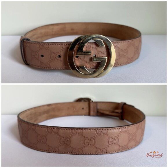 Auth Gucci Brown/Beige Guccissima Leather Gold Interlocking G Buckle Belt 80/32 - Picture 4 of 13